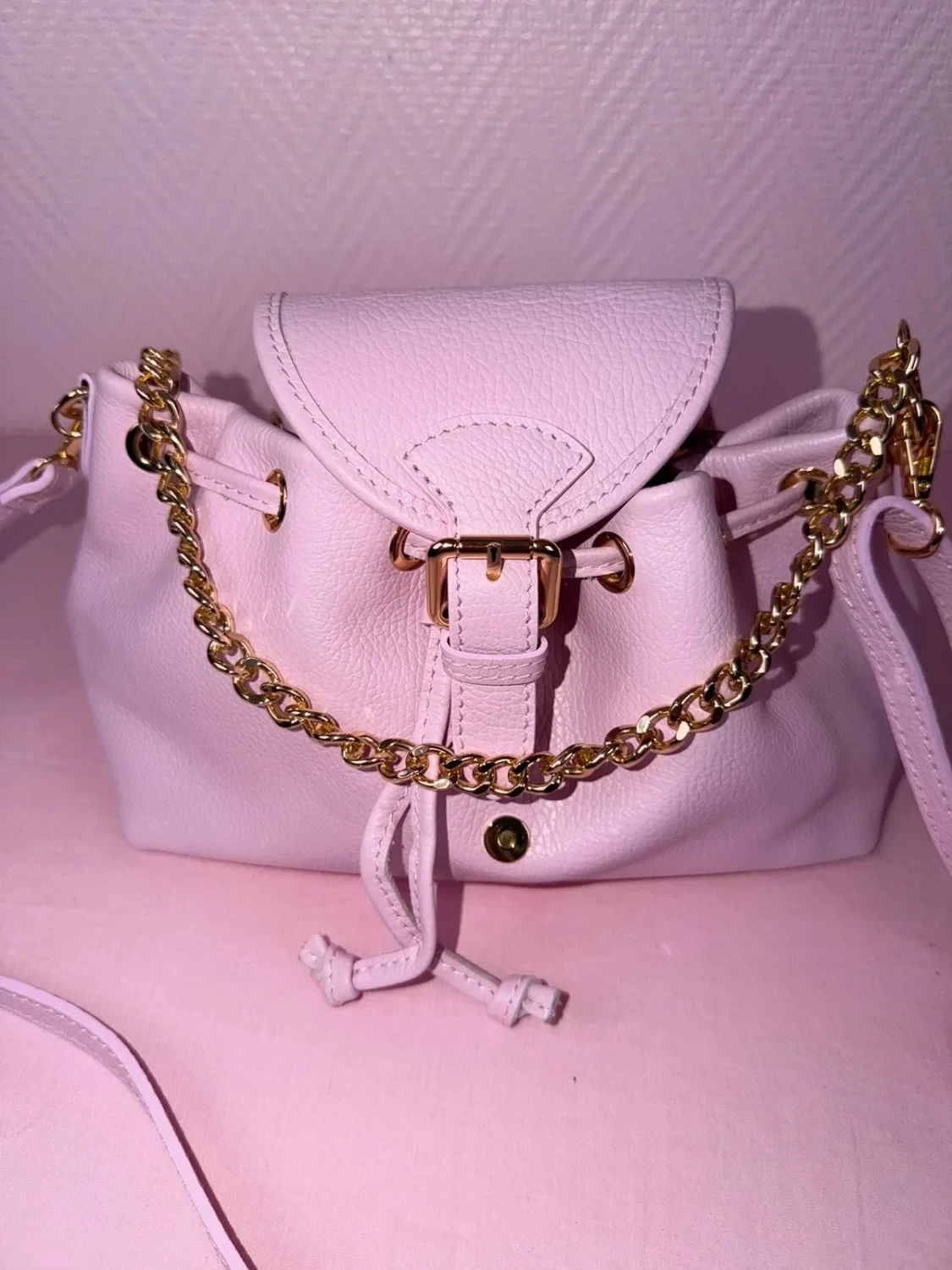 Bolsa vera Italy Bolsa de couro genuíno rosa montana – photo 3